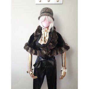 EUC aftershock brown faux fur bolero style shawl inspired armless jacket, OS